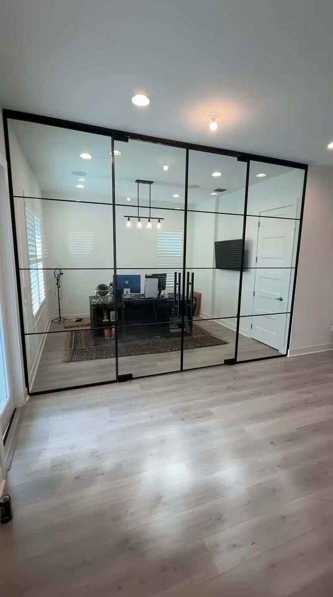 Custom glass partition cabinetry